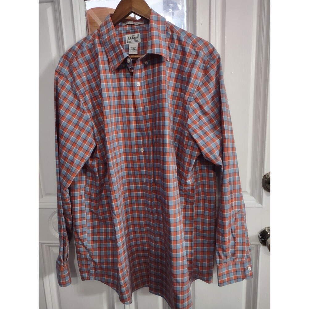 LL Bean Wrinkle Free Button Down Shirt Long Sleeve Check Men’s Large L Reg